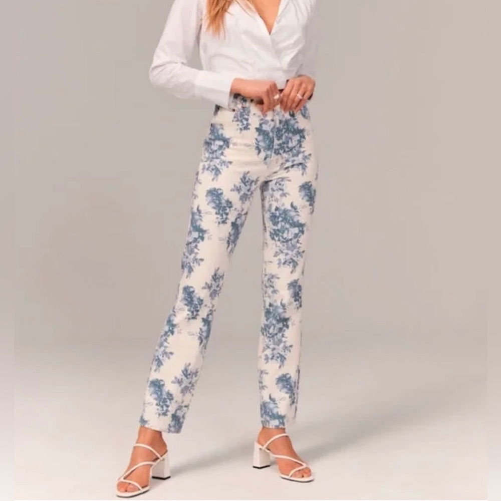 Abercrombie & Fitch Blue Floral Straight Leg Jeans
